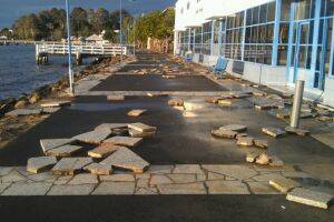 The devastation last year. King tides are again impacting on the Promenade at Batemans Bay.