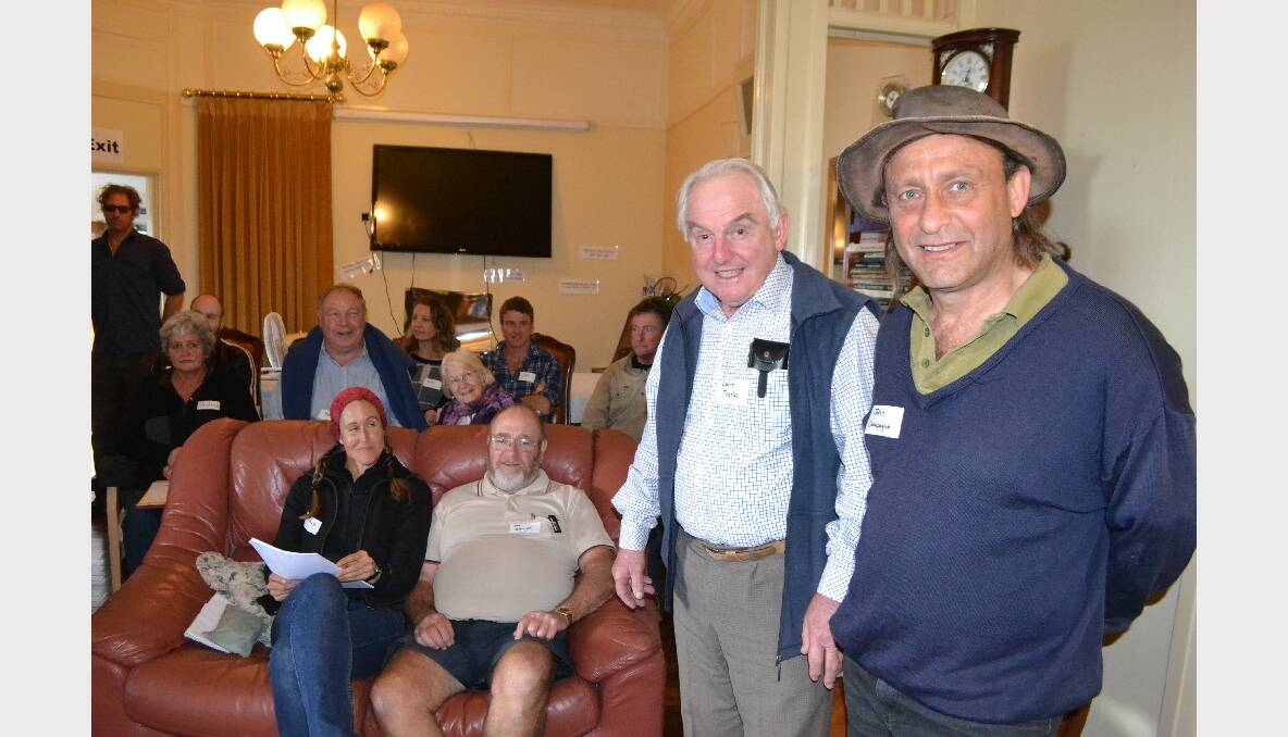 Bega small species abattoir co-op chairman Chris Franks and SCPA-South East Producers president John Champagne at the meeting held at the Ecotel Motel in Narooma to save the abattoir.