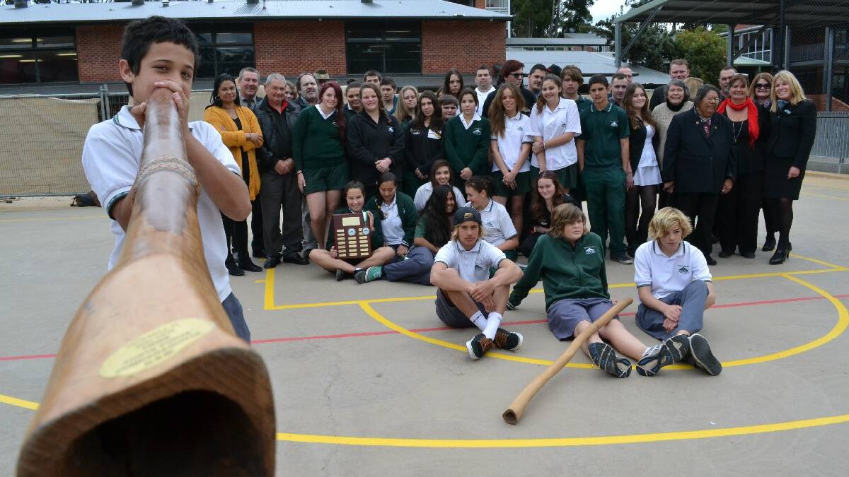 ULLADULLA: Year seven student Anton Carriage takes the lead with his didgeridoo during a gathering of Ulladulla High’s current and former Aboriginal students last week. Photo: GLENN ELLARD