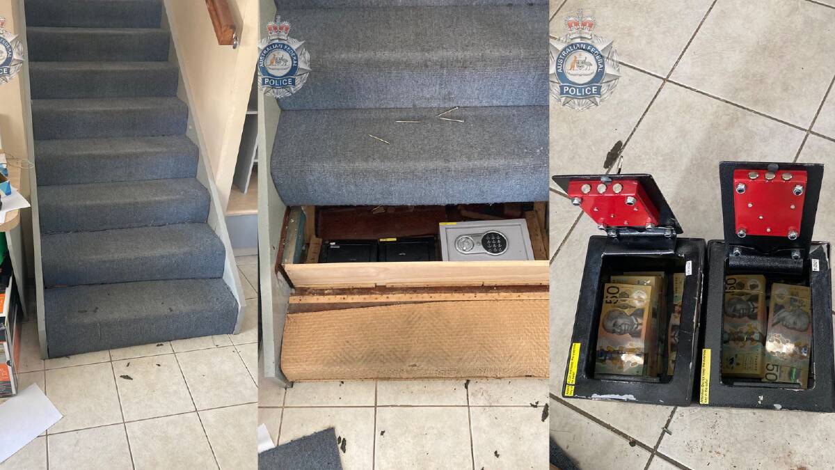 Police uncover a hidden safe compartment under stairs. Picture supplied