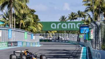 Max Verstappen corners on his way to taking pole position at the Miami Grand Prix. (EPA PHOTO)