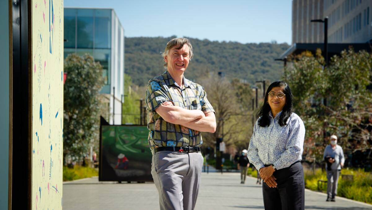 ANU nuclear scientists, Professor Mahananda Dasgupta (right) and Professor Andrew Stuchbery (left), are calling on the government to support their students following the AUKUS announcement. Picture: Elesa Kurtz