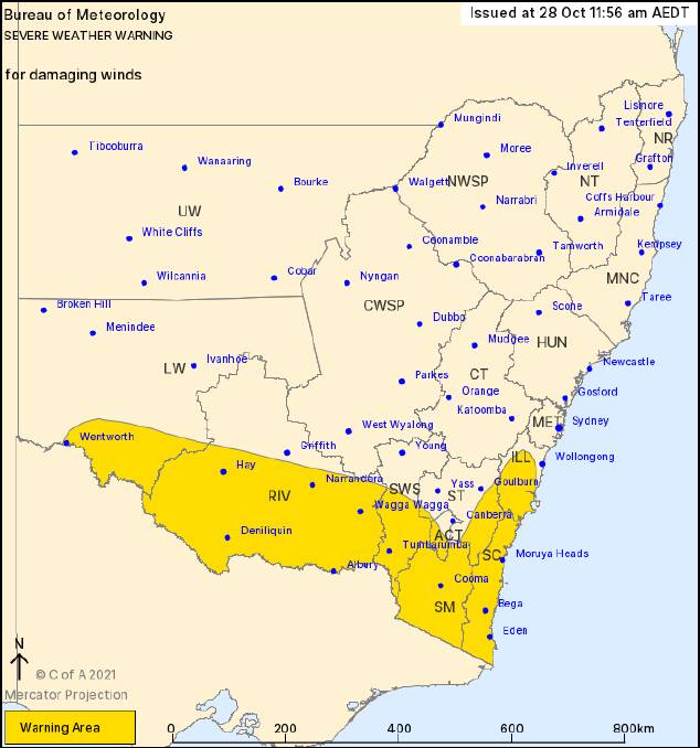 DAMAGING WINDS COMING: The BoM issued a severe weather warning for the South Coast on Thursday, October 28.