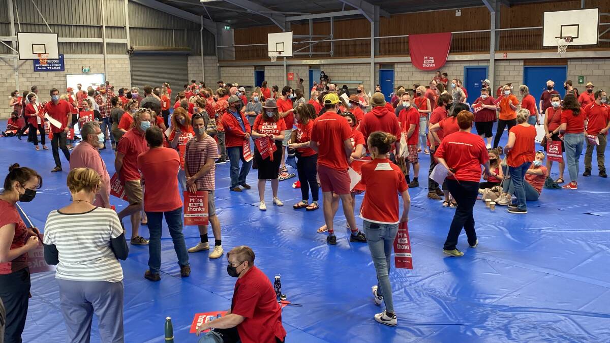 Around 210 Bega Valley and Eurobodalla teachers and principals gathered to demand better salaries and more preparation hours. Photo: supplied