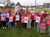 Teachers from Bega Valley Primary School and Bega High School met at Bega's Littleton Gardens to support their peers from around NSW undergoing a 24-hour strike. Photo: Ellouise Bailey