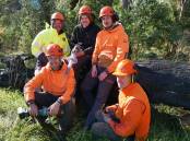 (BACK LEFT) Chris Hoskins from the Bega Local Aboriginal Land Council, arborists Zac Luimes, and Tyler Bolitho. (FRONT LEFT) Christjan Peters from Dynamic Tree Services, and arborist Ramon Hatcher. Photo taken at the Bega LALC's property in Bemboka. Photo: Ellouise Bailey