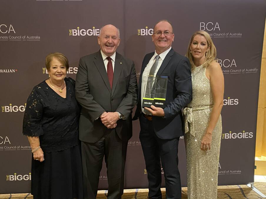 Lady Lynne Cosgrove, Sir Peter Cosgrove, John Appleby and Corinne Appleby at the Biggie Awards on Monday, 19 April. Photo: Supplied