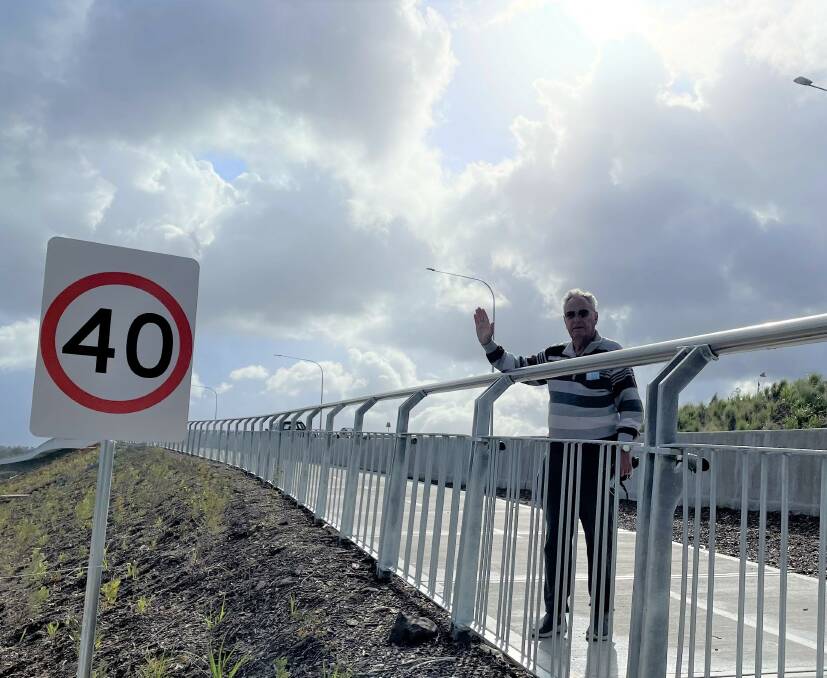 ACCIDENT ZONE: Malua Bay resident Peter Coggan says the speed zone signage at the northern end of the Batemans Bay bridge needs to be put before the pedestrian crossing zone to alert vehicles. Photo: Maeve Bannister.