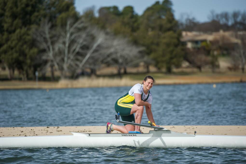 Dalmeny Paralympian Nikki Ayers trains in a single skull at Canberra. Photo: Karleen Minney. 