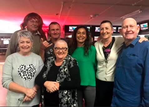 Lake Conjola bowlers get brave and shave to raise money for mental health. Back L-R: Ian Smith, Doug Woolley. Front: Donna Sydenham (hair dresser), Diane O'Brien, Moo D'ath (hairdressers assistant) Shelley Payten, Bob O'Brien. 