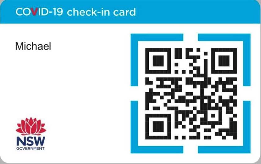 CHECK IN: The check-in card contains a unique QR code with customer's contact details for businesses can scan on entry. Photo: Supplied. 