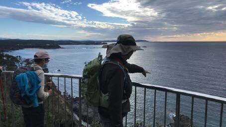 The Guerilla Bay walk features a viewing platform where you can try spot a fur seal basking on the rocks, or perhaps spot a whale in migrating season. Picture: Batemans Bay Bushwalkers. 