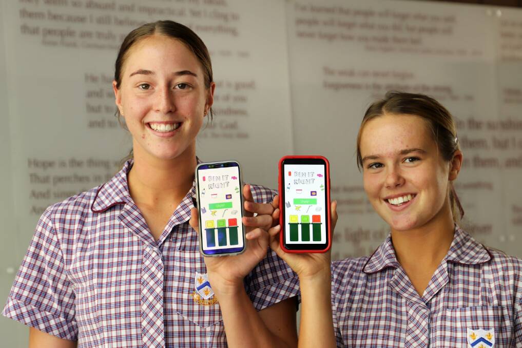 CREATE: Poppy Briggs and Lucy Lonnqvist won the 2020 "Aussie Student Inventions that Change the World" competition. Photo: St Mary's Anglican Girls' School