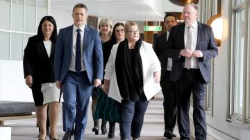 Federal Education Minister Jason Clare arriving at a press conference to address teacher shortages with state and territory education ministers. Picture: James Croucher