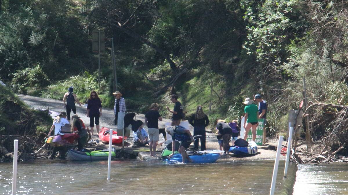 Kayaks getting ready for the protest against native forest logging at Shallow Crossing. Picture supplied.
