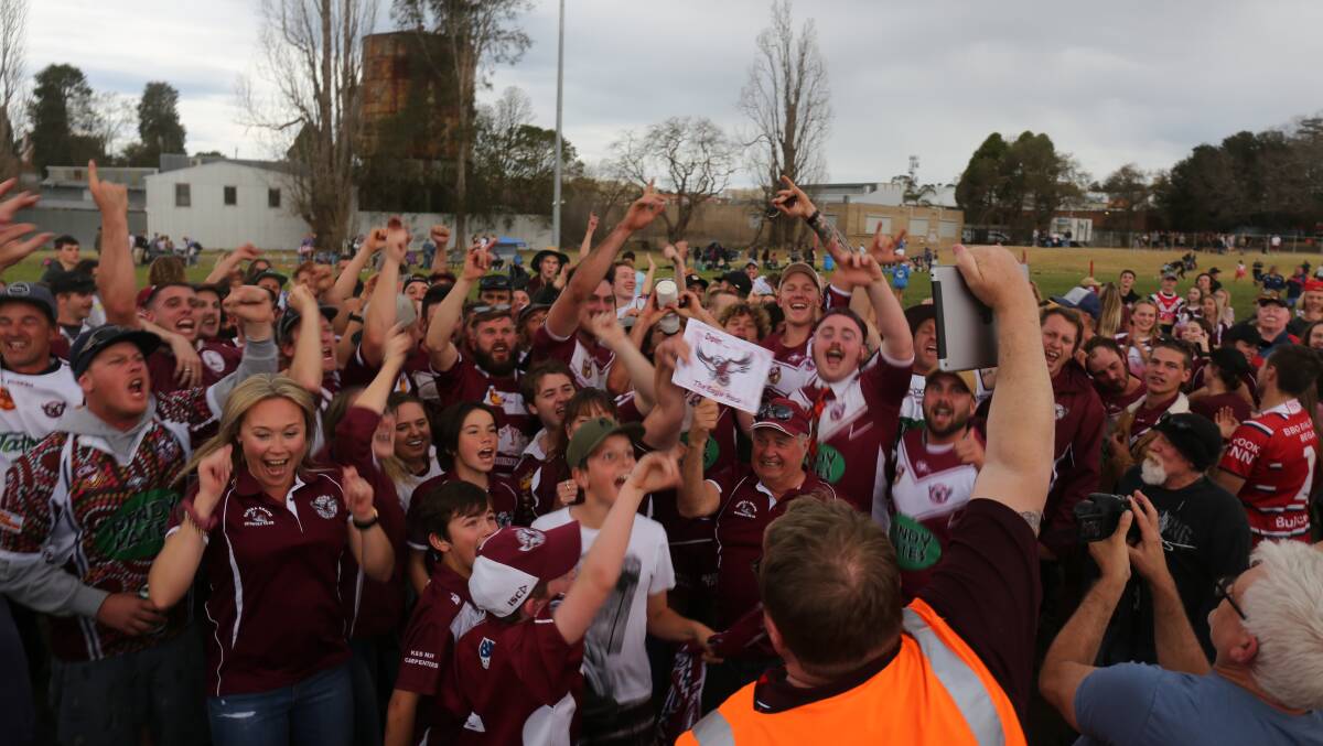 The Tathra Sea Eagles celebrate after winning the 2019 Group 16 Premiership.