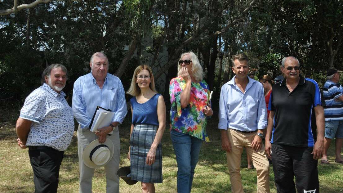 Andrew Constance and Gabrielle Upton with members of the Surfside community at a funding announcement in February, 2019.