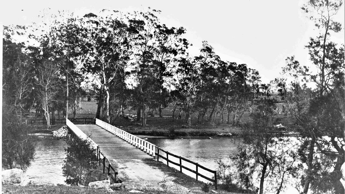 The Malabar Bridge in Moruya which suffered from a hole in one of its planks in February, 1922.