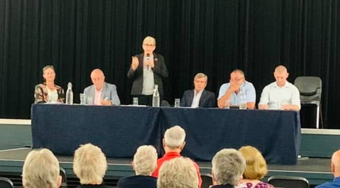 The six candidates at last night's 'meet the candidates' forum at the Batemans Bay Soldiers Club. Picture: The Mayne Team