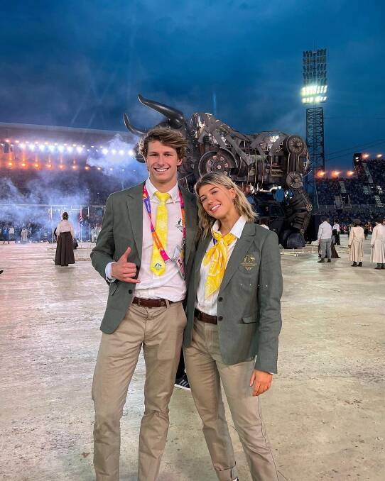 Australian divers Sam Fricker and Brittany O'Brien at the opening ceremony of the Commonwealth Games in Birmingham, England on Thursday, July 28, 2022. Photo: Brittany O'Brien via Instagram. 