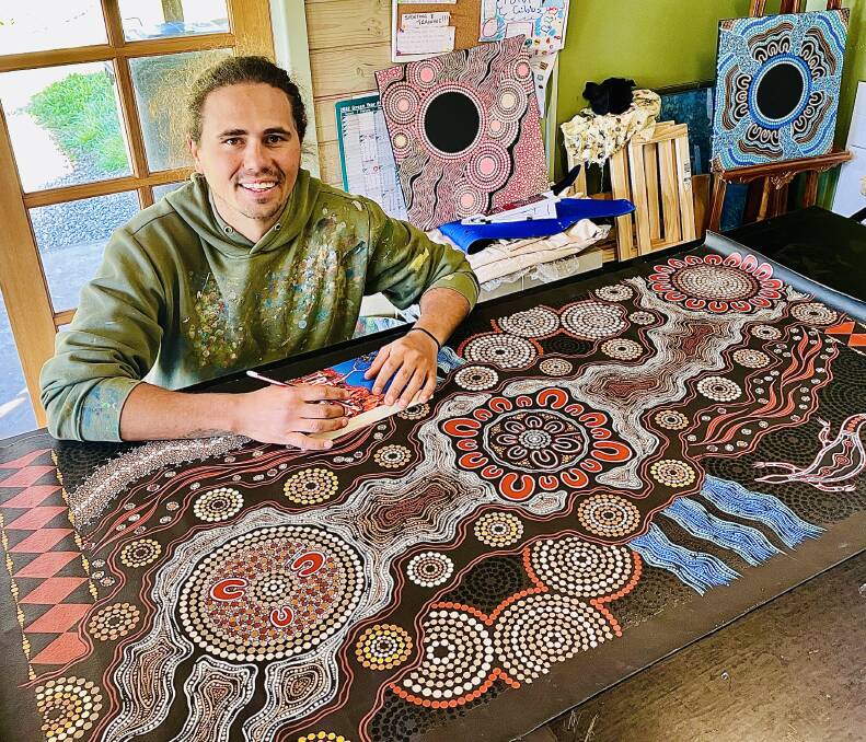 CONNECTION: Orange-based Aboriginal artist, Sandon Gibbs-O'Neill has achieved a lot in his 31 years of life, though, all roads lead him back to culture and Burruguu Art. Photo: EMILY GOBOURG.
