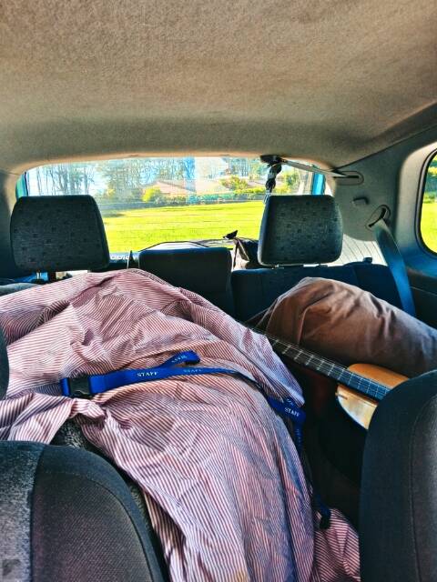All of Lucas' possessions squished into the back of his car, as they have been for the last 12 months