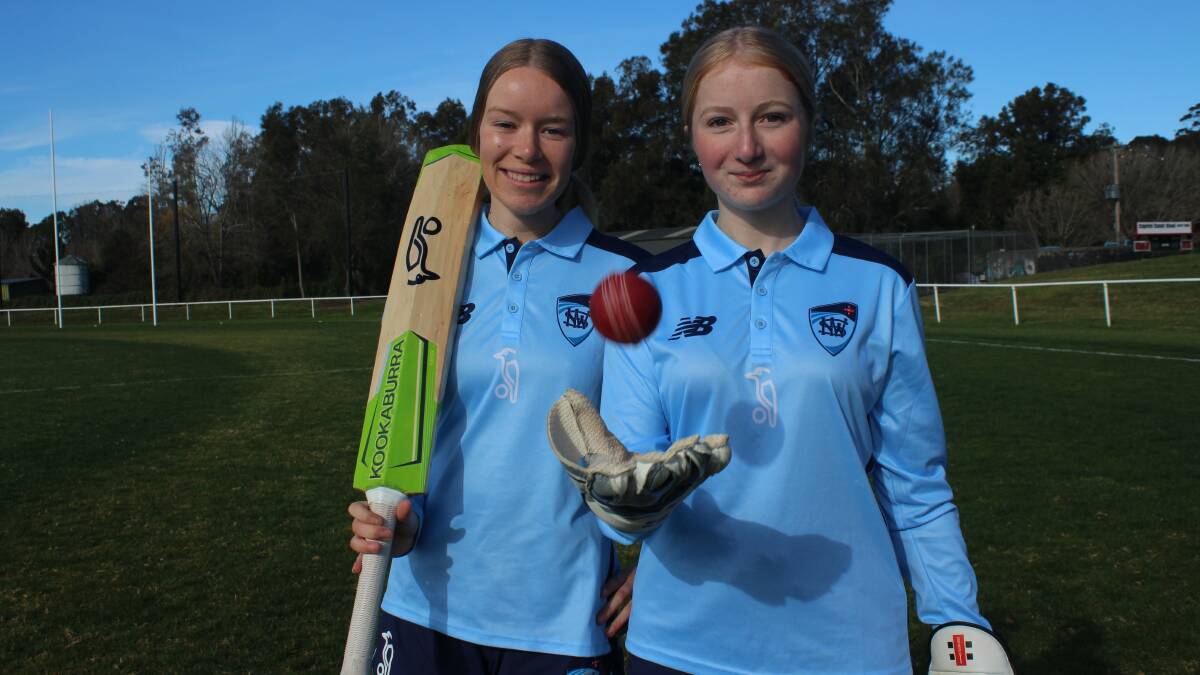 Georgia Lovegrove (left) and Maddison Malcolm (right) at Hanging Rock Oval, Batemans Bay, where they train with Batemans Bay Cricket Club. Picture: James Tugwell