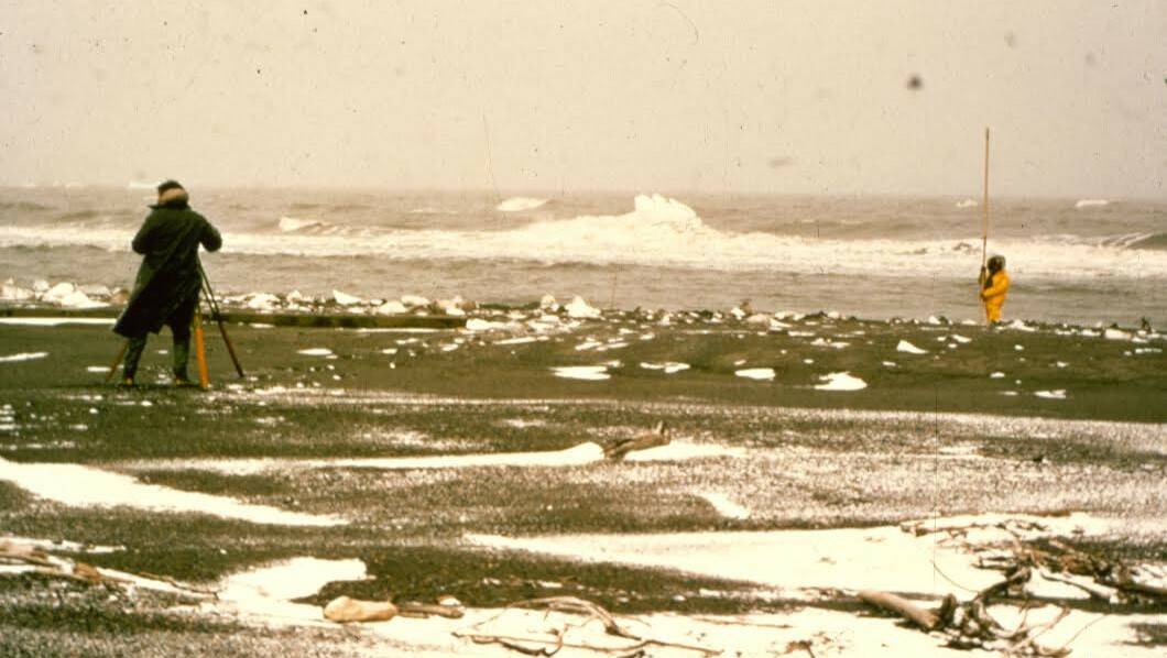Dr Short (left) surveying Leavitt Island, north Alaska in 1972. He spent nearly a year studying the 1800 km northern Alaskan coastline over three separate field trips. Picture supplied.