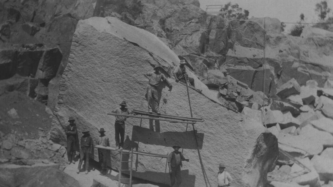Workers on the scaffolding at the quarry. Picture supplied.