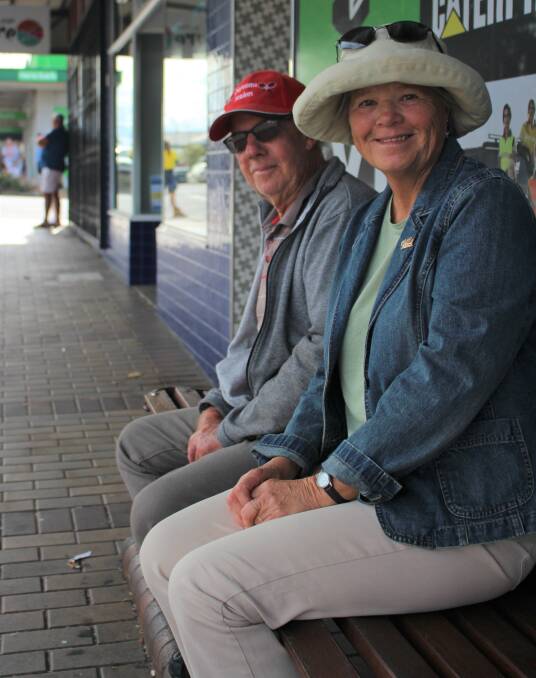 Nicole and Ross Bartlett from Meringo enjoying their first Moruya ANZAC march