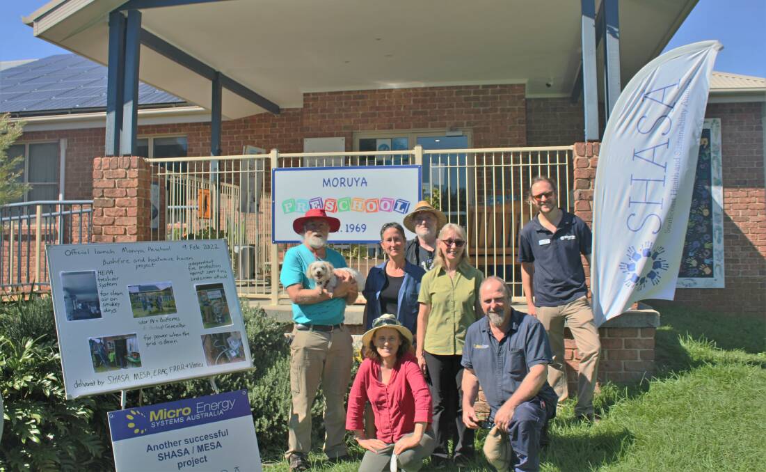 Standing Left to Right: Project Manager Thomas Schild, Councillor Alison Worthington, Geoffrey Ward, Preschool Director Marie Sutton, Vinnies Community Development Officer Lucas Ringland Front: SHASA president Kathryn Maxwell and Micro Energy Systems Australia's Steve Cornthwaite