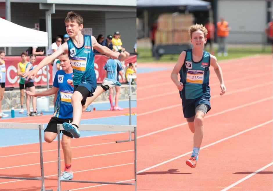 Luke Drewson and Cameron Paull competing at the recent under 9 to under 13 Little Athletics ACT Championships