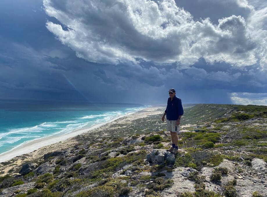 Dr Short at Point Culver on the Baxter Cliffs in WA in 2022 as part of an ongoing five year project investigating the clifftops dunes that occur around the Great Australian Bight. Picture supplied.