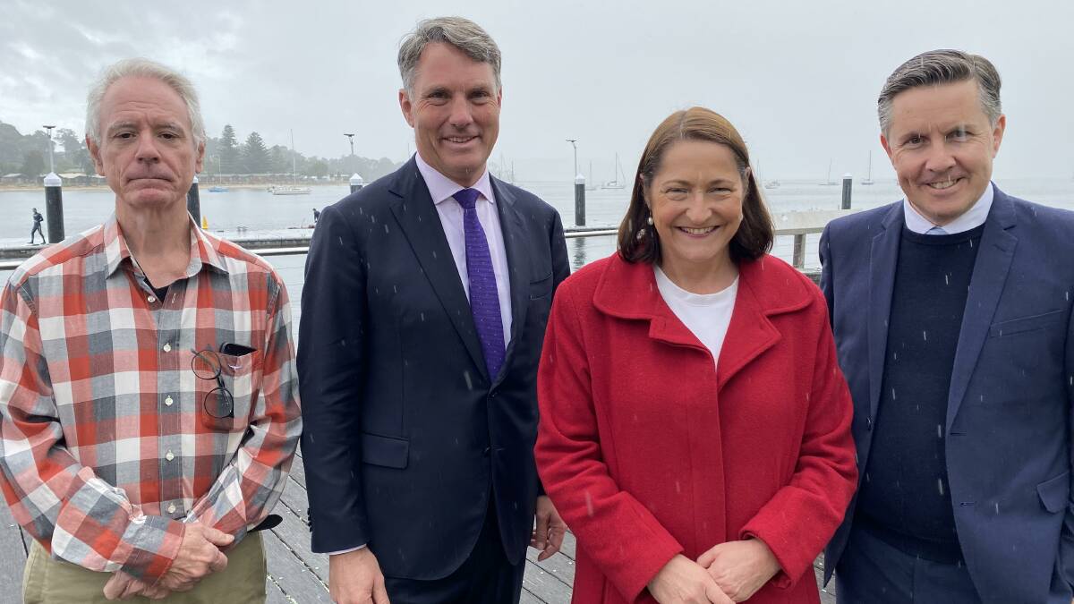 Local resident Jon Francy, Richard Marles, Fiona Phillips and Mark Butler at the announcement in Batemans Bay on May 10