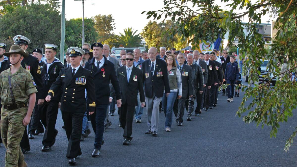 Marchers at the Tomakin Anzac Day service.