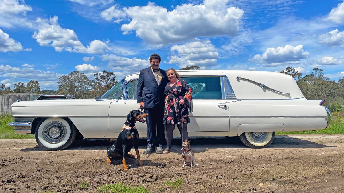 James and Justine Talevski with their 'hellhounds' Maxy (left) and Minny (right). Picture by Angus Michie