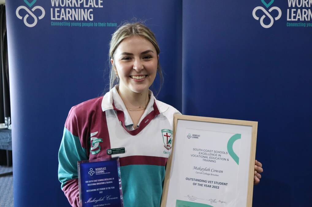 WINNER: Makaylah Cowan, of Carroll College, has won Outstanding VET Student of the Year at the Eurobodalla's annual awards. Picture: Jorja McDonnell.