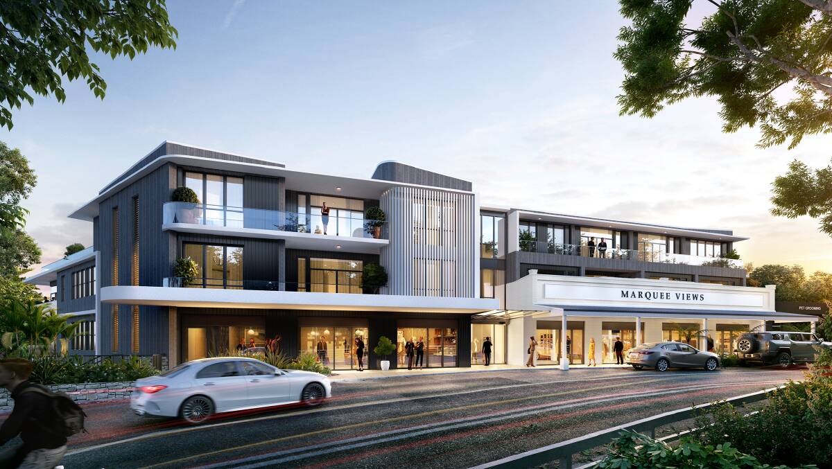 The development at 123 Wagonga Street and 121 Campbell Street includes 11 residential apartments, six commercial units and three serviced apartments for tourists and visitors. Picture courtesy of Liquid Design.