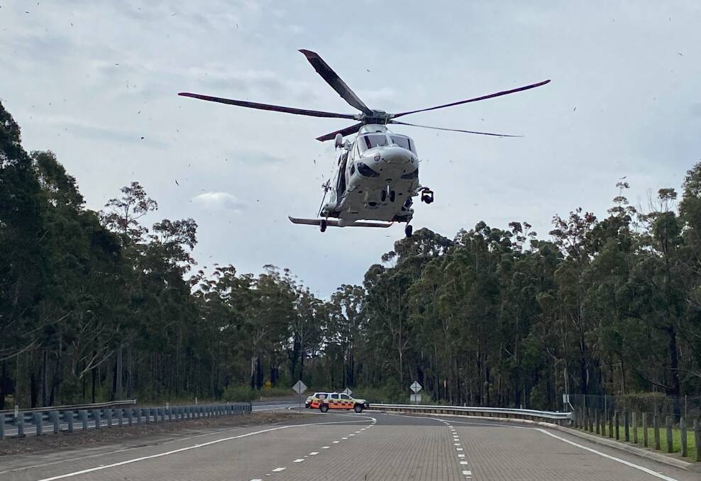 Toll Emergancy Rescue Helicopter arriving on scene of crash. Picture: NSW Ambulance.