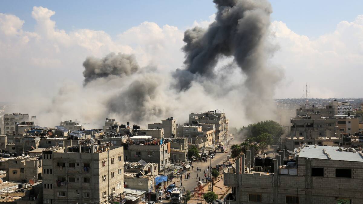 Smoke rises after Israeli air strikes on the city of Rafah in the southern Gaza Strip, October 10, 2023. Picture Shutterstock