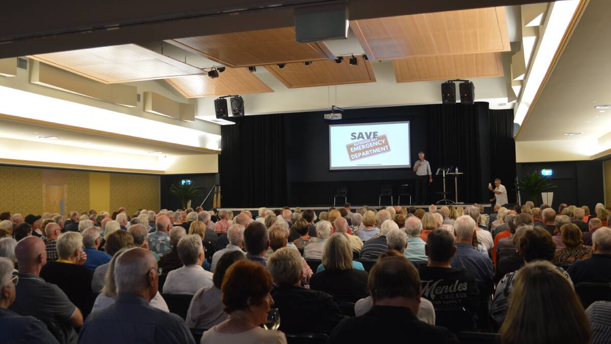 Peter Ryan addressed a packed room at the Batemans Bay Soldiers Club to help "save" the Batemans Bay ED on Monday, November 27. Picture by Megan McClelland