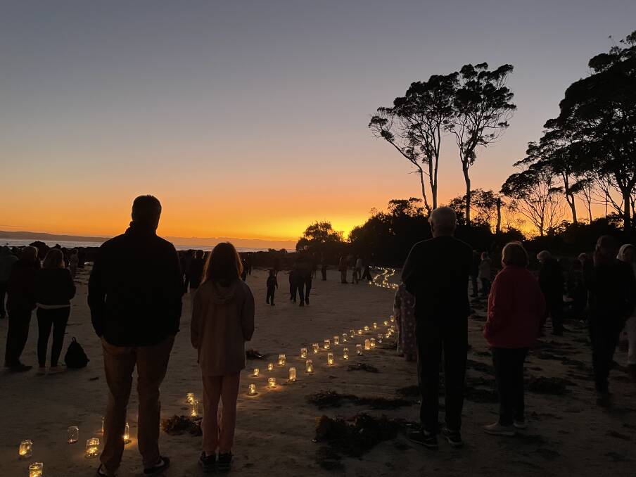 Close to 200 people gathered at Wimbie Beach for a unique dawn service on Anzac Day. Picture by Megan McClelland