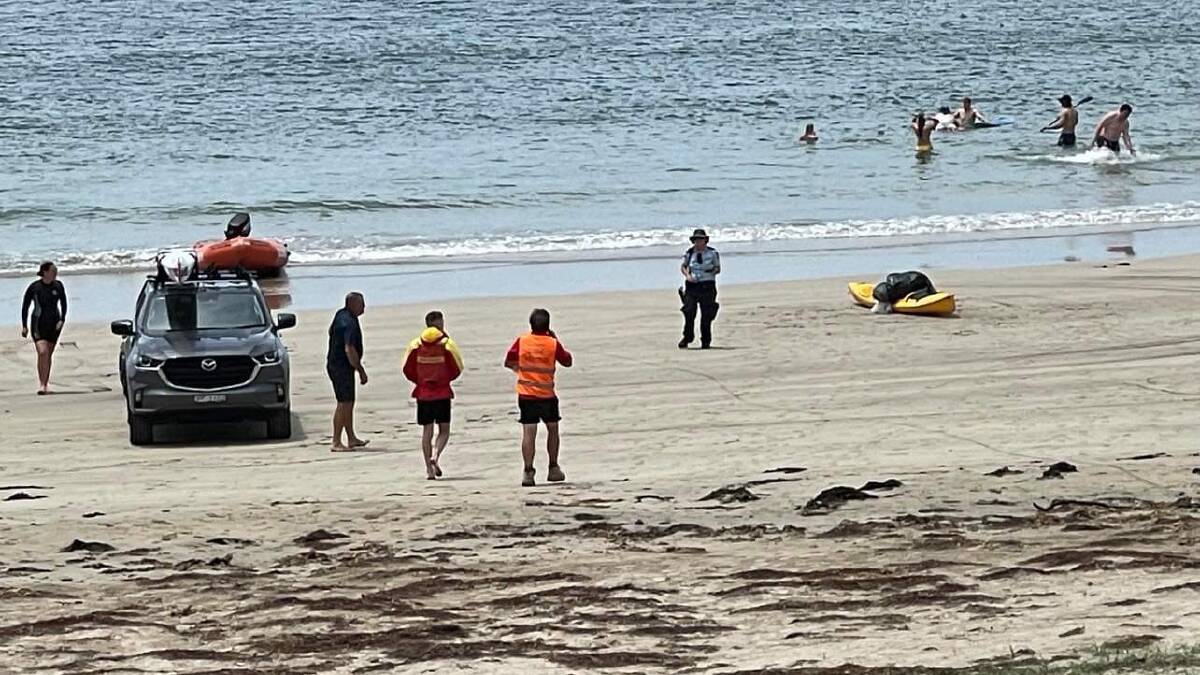 Police, local Surf Live Saving crews and the Westpac Life Saver Rescue Helicopter joined a widespread search at Surf Beach after a single-man kayak (pictured, right) was found in the water. Picture supplied