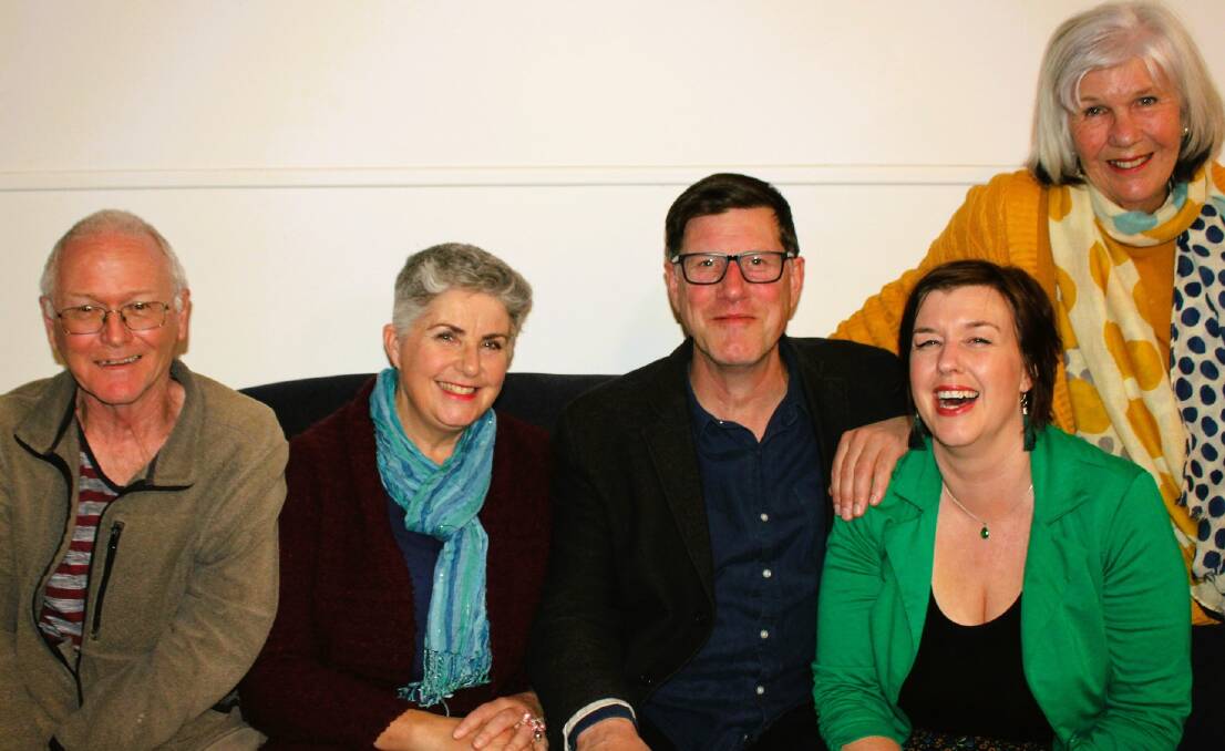 The cast of "What's On Your Mind" at The Moruya Red Door Theatre: Robin Aylott, Stefanie Foster, Anthony Mayne, Nichola Creighton and Liz Fisher. Picture via The Moruya Red Door Theatre/Facebook