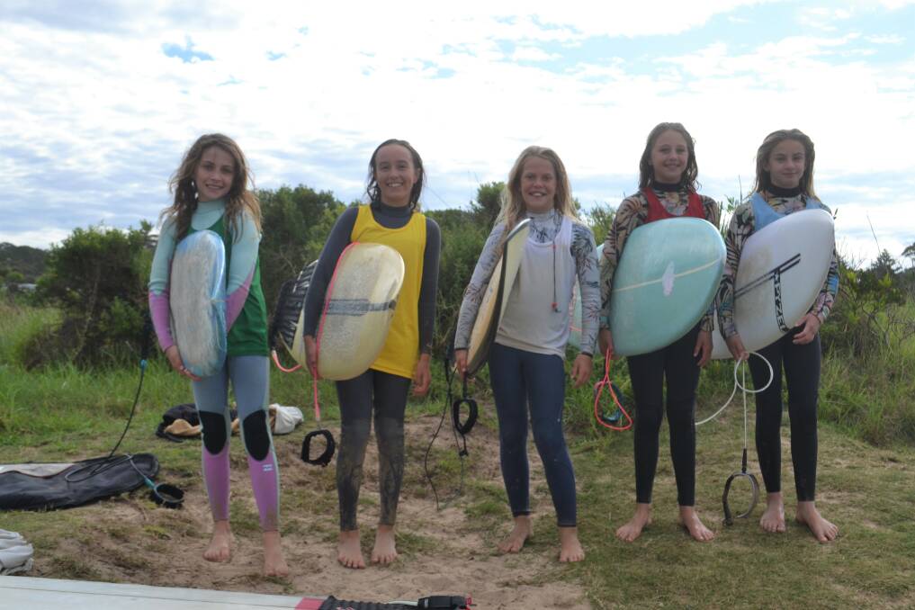 From left: Under 12s grom girls Zara McCarthy, Audrey Knobel, Alba van der Meulen, Penny Fletcher and Eve Campbell.