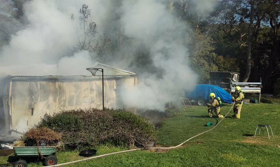 Crews from Moruya Fire and Rescue, Narooma Fire and Rescue and Tuross Rural Fire Service attended a shed fire in the back yard of a Jellicoe Road, Tuross, property on Wednesday morning. 
