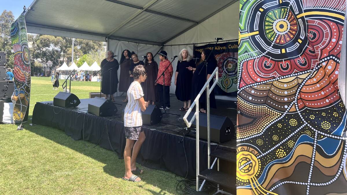 The Djinama Yilaga Choir performing at the NSW Aboriginal Language Festival on Saturday, October 21 at the National Centre for Indigenous Excellence in Redfern. Picture from indigiTUBE Facebook.