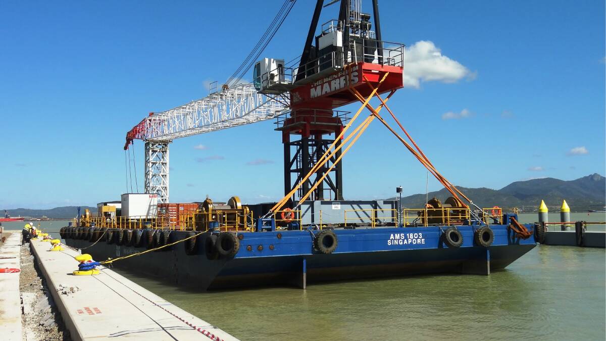 ON HER WAY: The giant barge, AMS 1803, is on her way to Batemans Bay this month, without the crane. Picture: AMS Tugs and Barges.