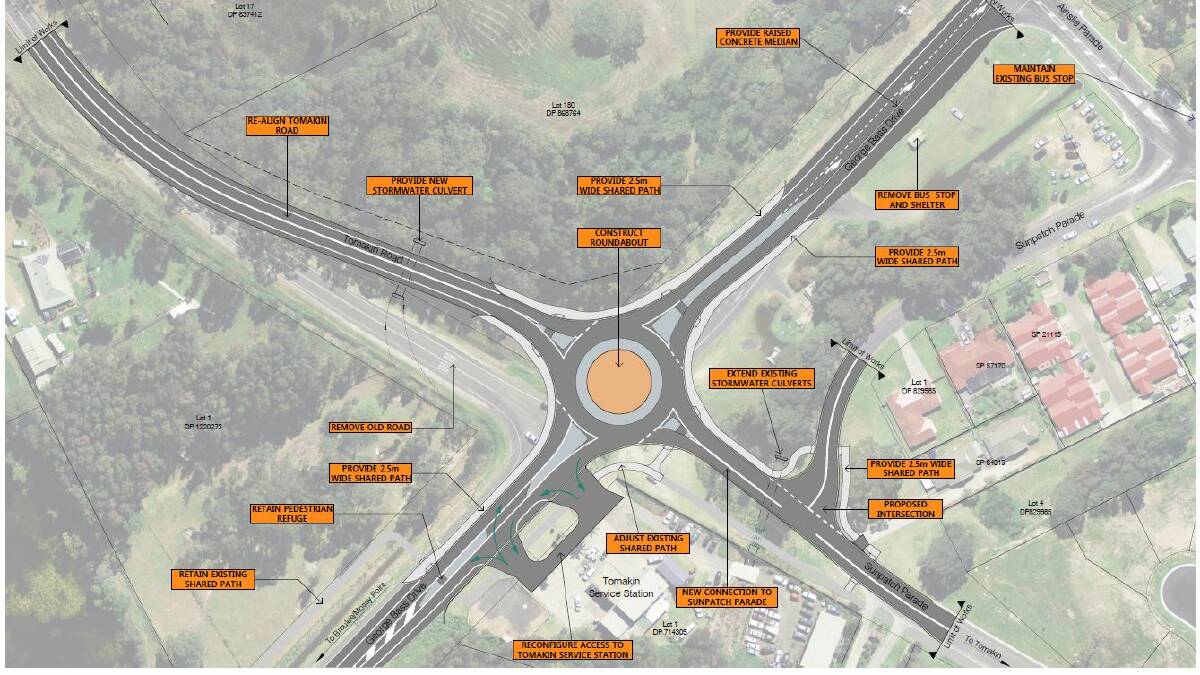 Plans for a roundabout at the intersection of Tomakin Rd and George Bass Drive.