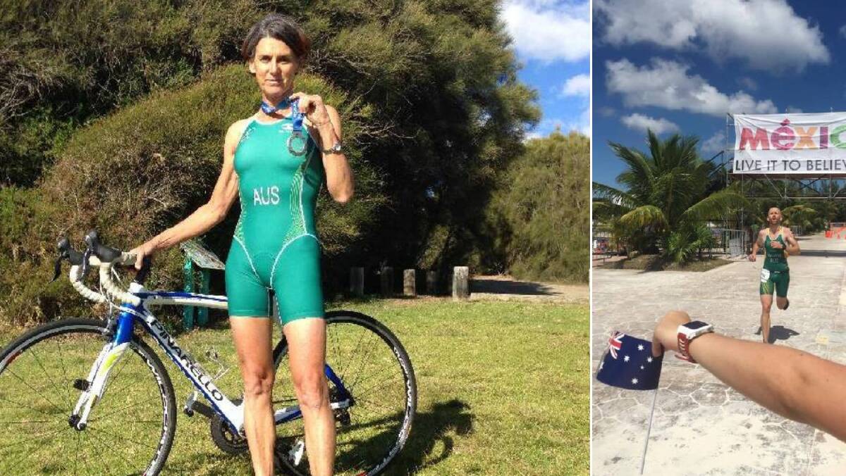 TILT AT TOP: Sally Jeffrey after winning silver at the 2014 World Duathlon Championships in Spain; and Dan Lloyd-Jones in Mexico in 2016.